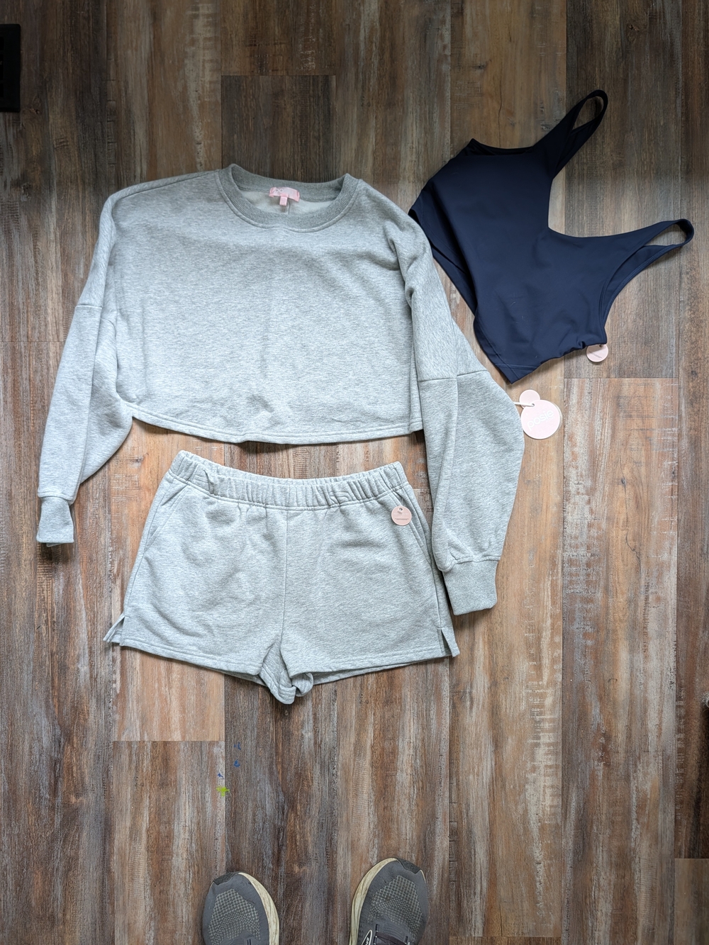 Women’s Light Gray Lounge Set with Navy Bodysuit